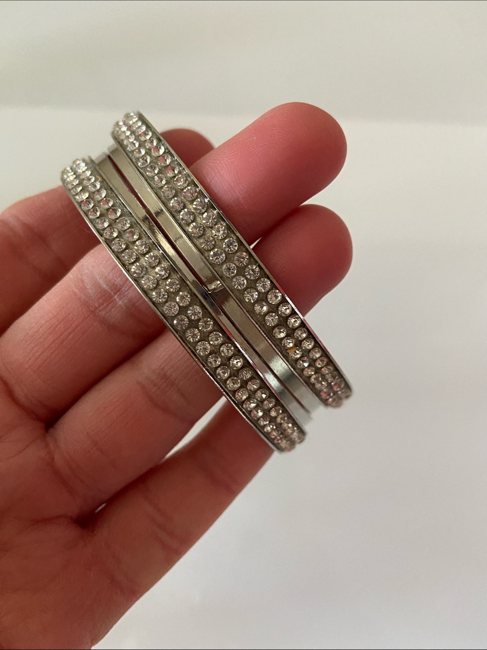 Crystal-Embellished Silver Bangle Set of 4